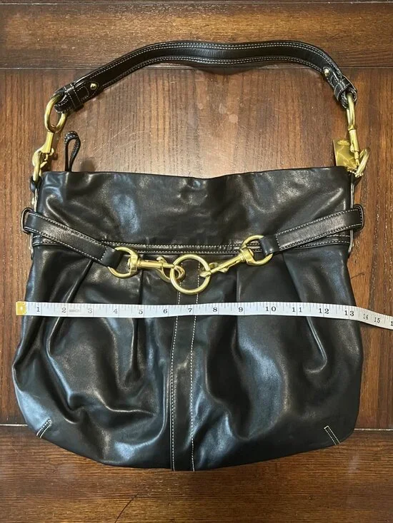 Coach Hamptons Pleated Leather Shoulder Bag Purse Gold Hardware Y2K Hobo - Picture 9 of 11